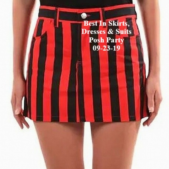Game Bibs Dresses & Skirts - GAME BIBS RED/BLACK STRIPE DENIM MINI SKIRT 12